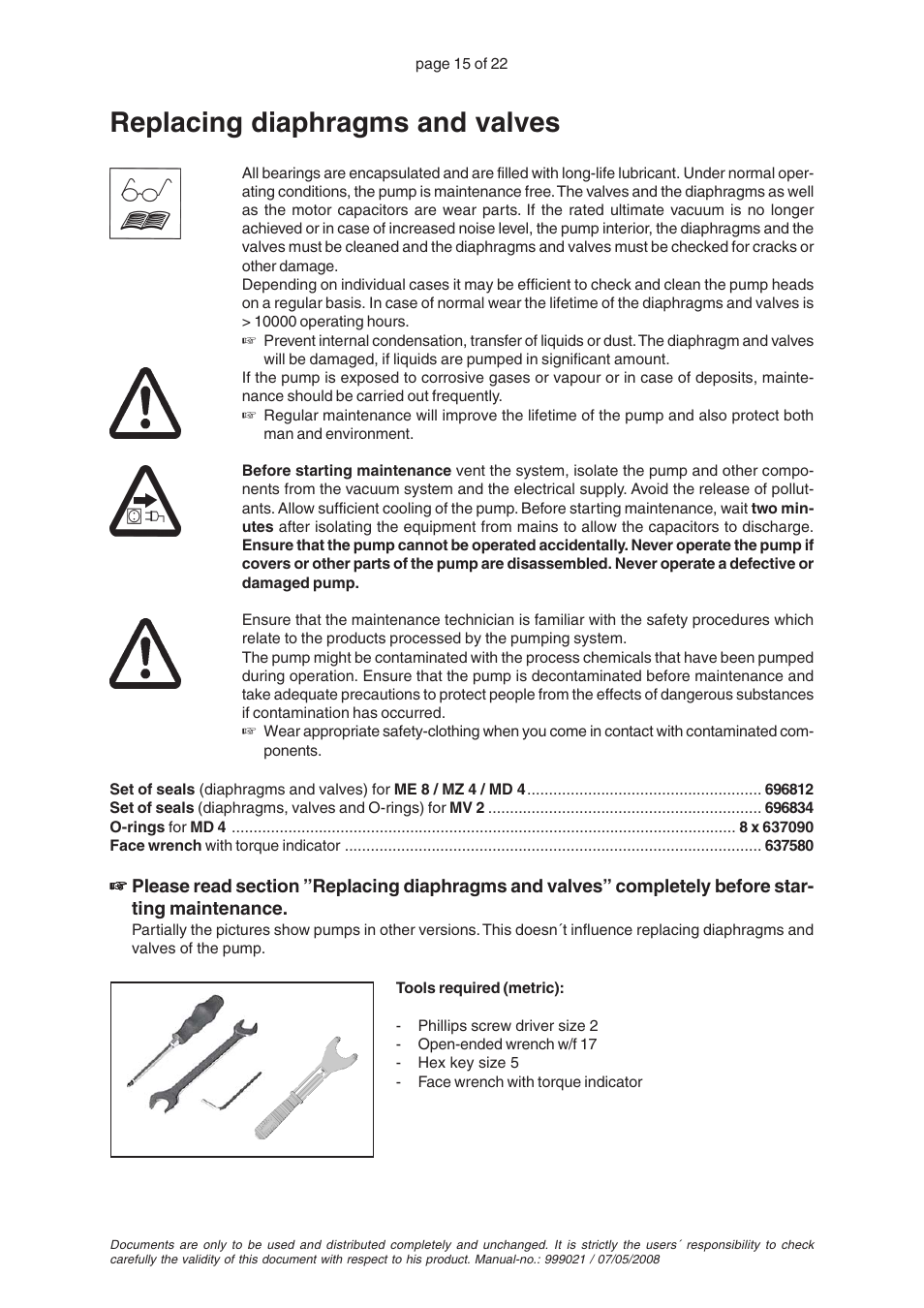 Replacing diaphragms and valves | VACUUBRAND MZ 4 User Manual | Page 15 / 22