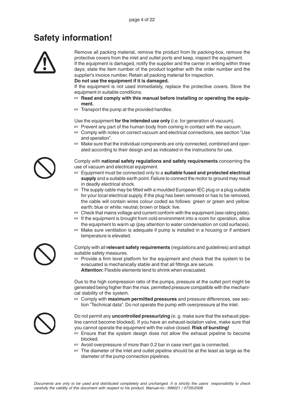 Safety information | VACUUBRAND MZ 4 User Manual | Page 4 / 22