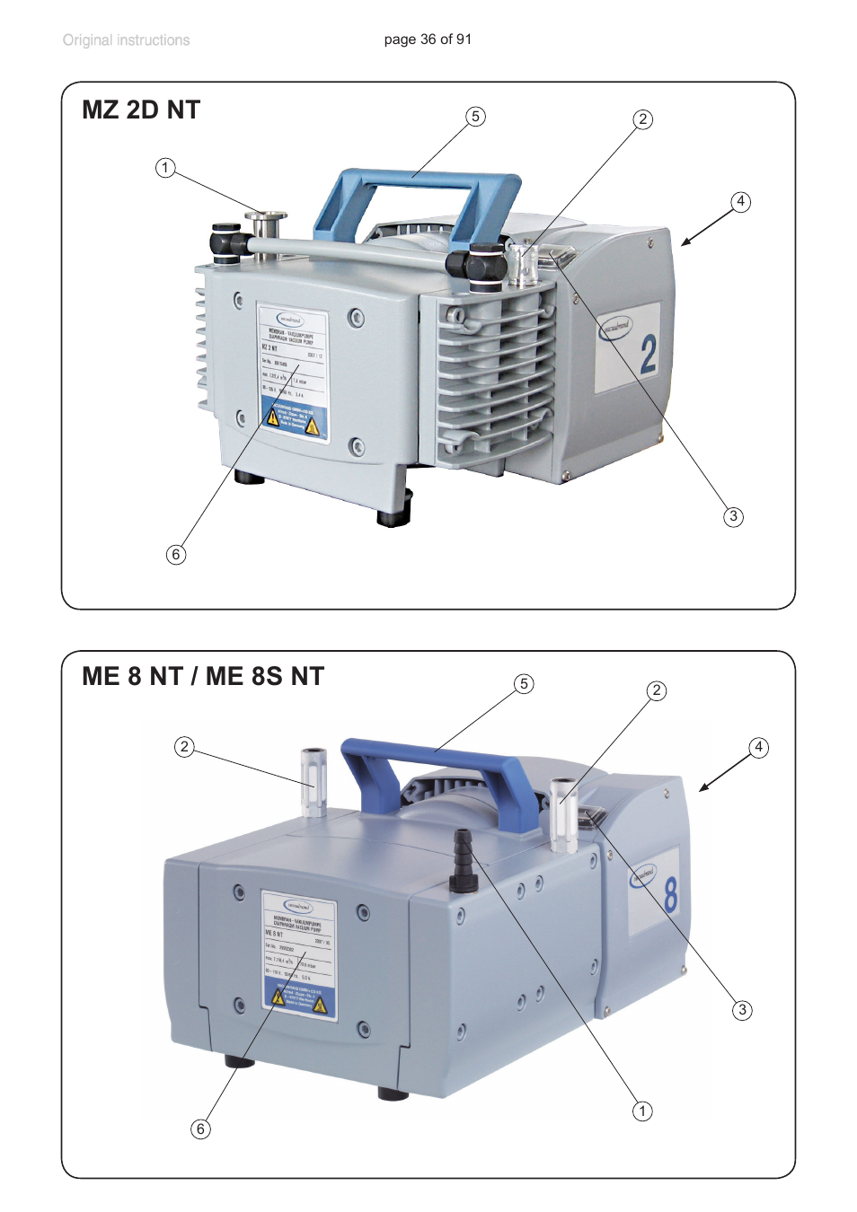 Mz 2d nt, Me 8 nt / me 8s nt | VACUUBRAND MZ 2S NT User Manual | Page 36 / 91