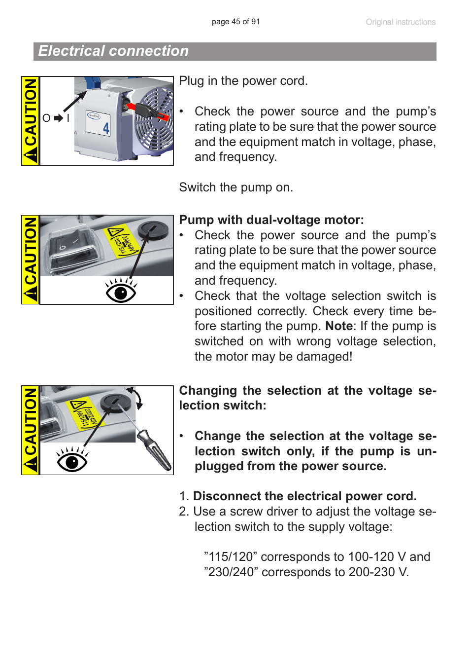 Electrical connection | VACUUBRAND MZ 2S NT User Manual | Page 45 / 91
