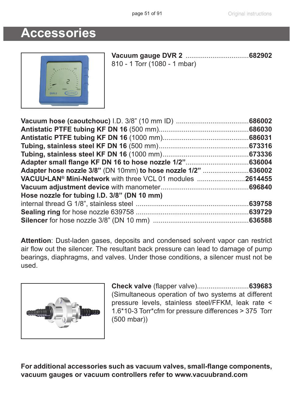 Accessories | VACUUBRAND MZ 2S NT User Manual | Page 51 / 91
