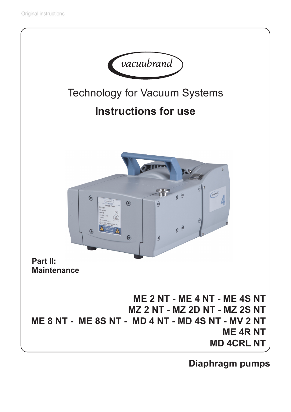 Part ii, Instructions for use technology for vacuum systems | VACUUBRAND MZ 2S NT User Manual | Page 54 / 91