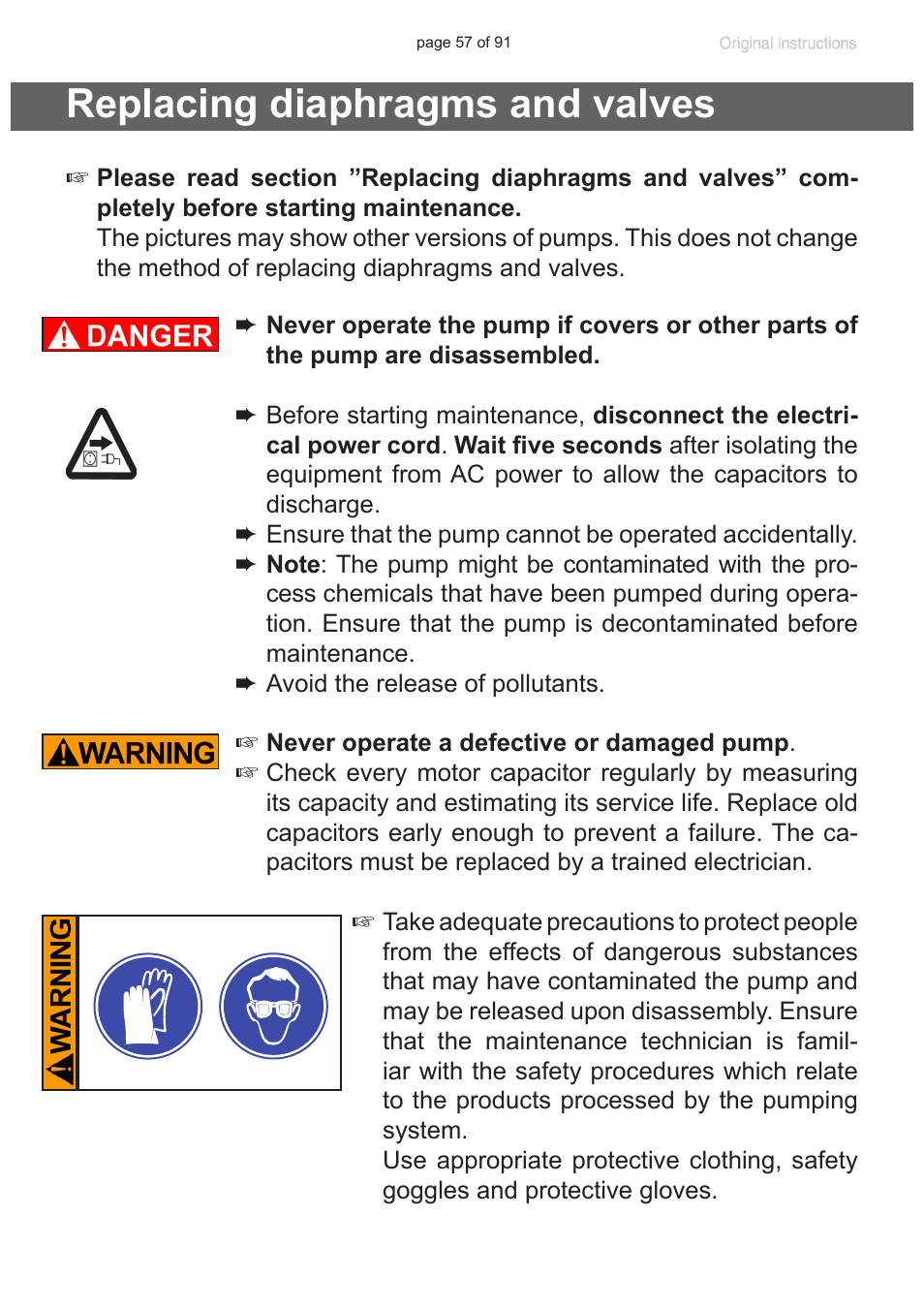 Replacing diaphragms and valves, See section “re, Placing diaphragms and valves”, pg. 57) | VACUUBRAND MZ 2S NT User Manual | Page 57 / 91