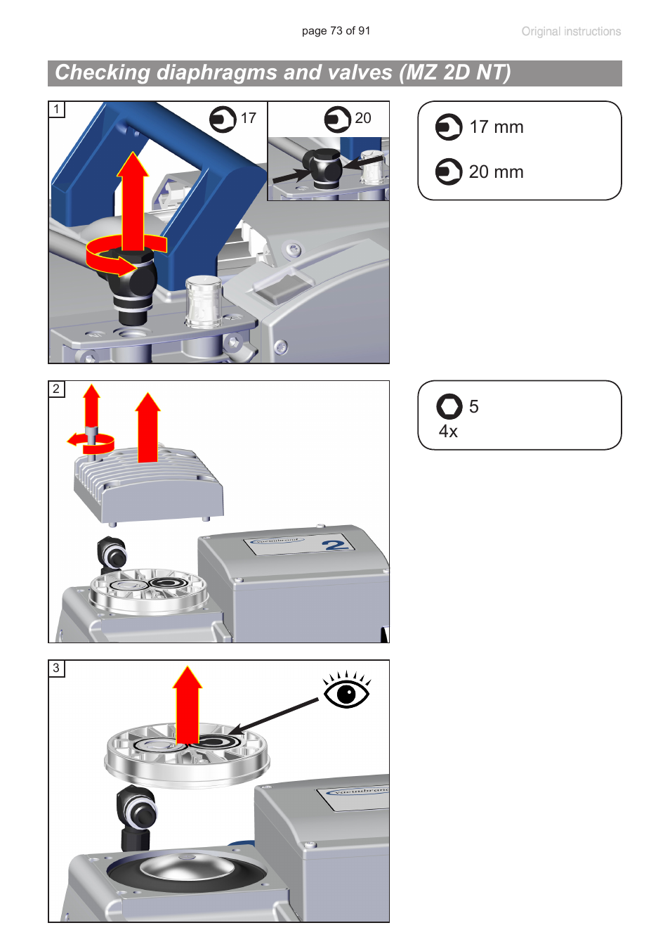 Checking diaphragms and valves (mz 2d nt) | VACUUBRAND MZ 2S NT User Manual | Page 73 / 91