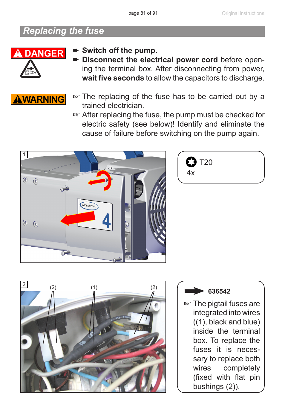 Replacing the fuse | VACUUBRAND MZ 2S NT User Manual | Page 81 / 91