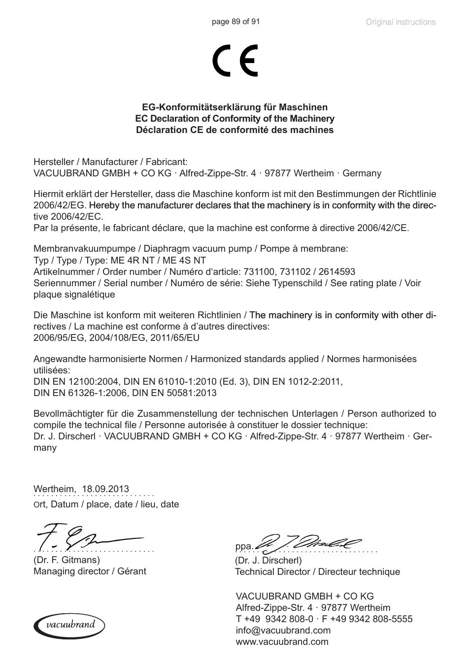 VACUUBRAND MZ 2S NT User Manual | Page 89 / 91