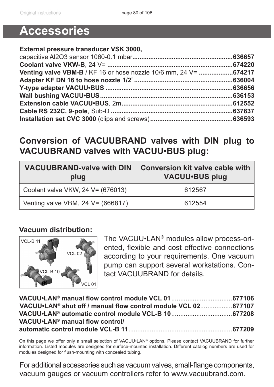 Accessories, Vacuum distribution: the vacuu•lan | VACUUBRAND MV 2 NT VARIO User Manual | Page 80 / 106