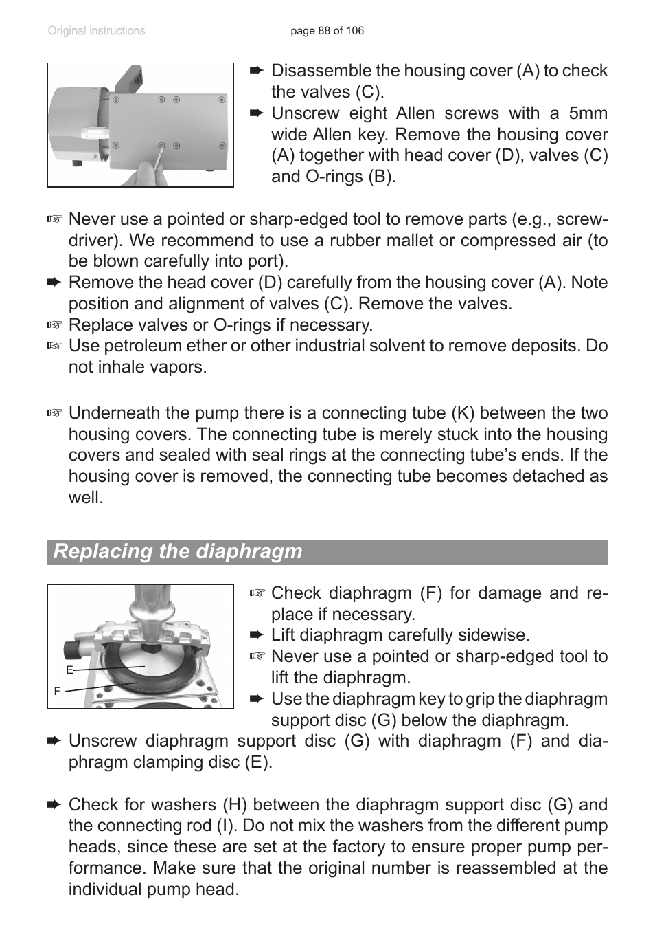 Replacing the diaphragm | VACUUBRAND MV 2 NT VARIO User Manual | Page 88 / 106