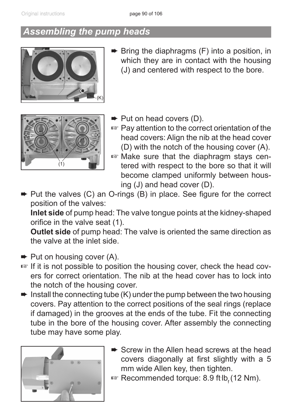 Assembling the pump heads | VACUUBRAND MV 2 NT VARIO User Manual | Page 90 / 106