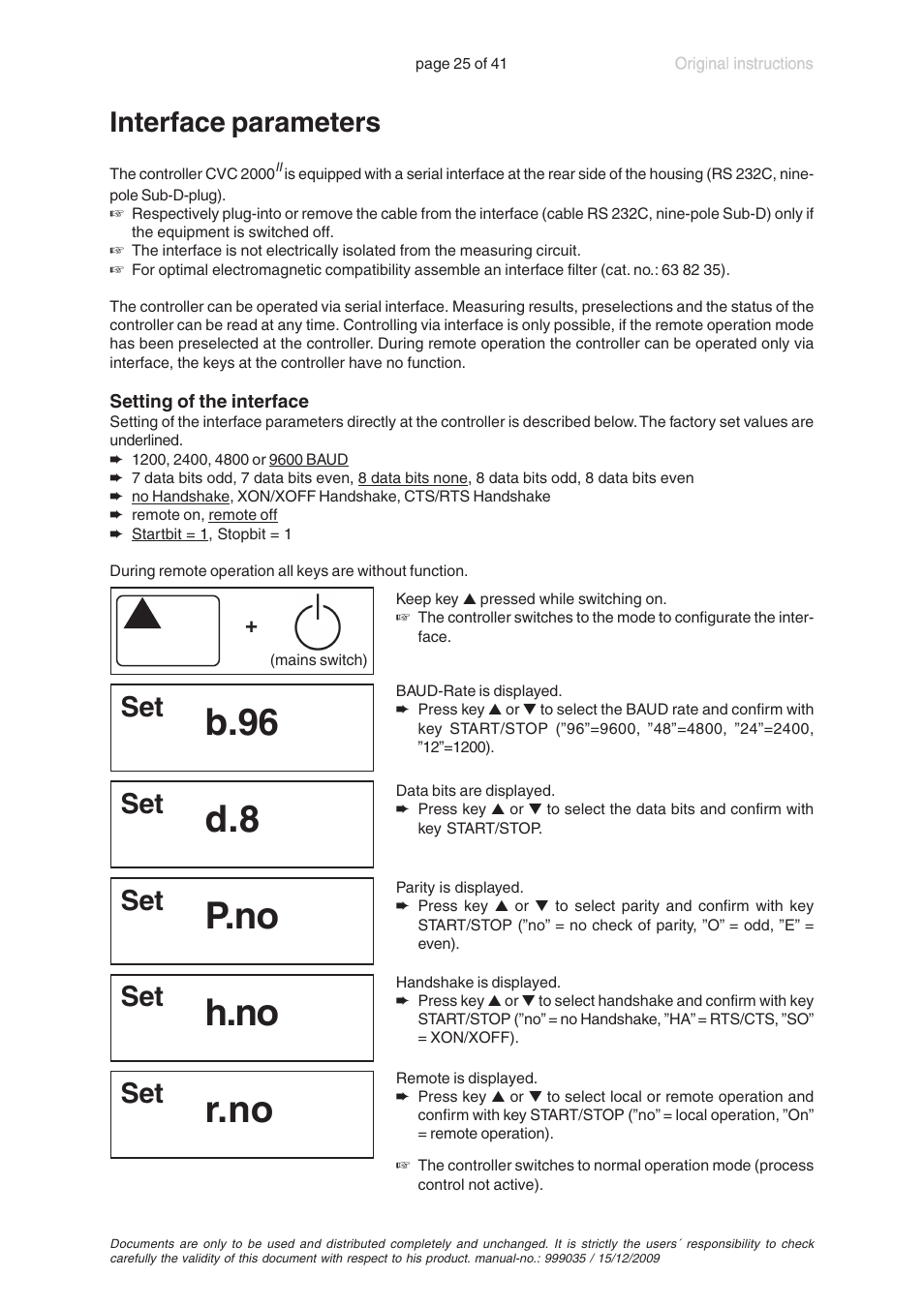 Interface parameters, B.96, P.no | H.no, R.no | VACUUBRAND MV 2 VARIO User Manual | Page 25 / 41