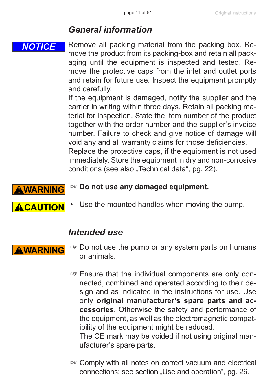 General information, Intended use, Notice | VACUUBRAND MZ 2 VARIO-SP User Manual | Page 11 / 51