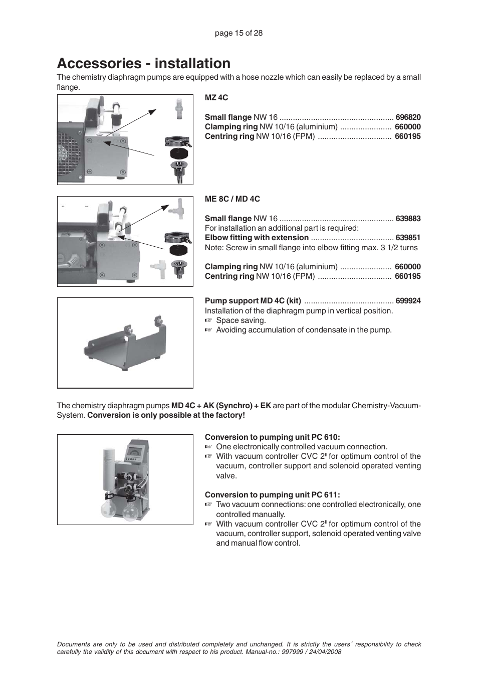 Accessories - installation | VACUUBRAND MZ 4C User Manual | Page 15 / 28