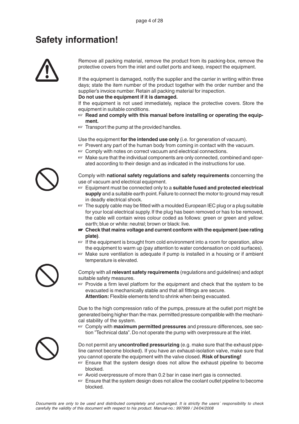 Safety information | VACUUBRAND MZ 4C User Manual | Page 4 / 28