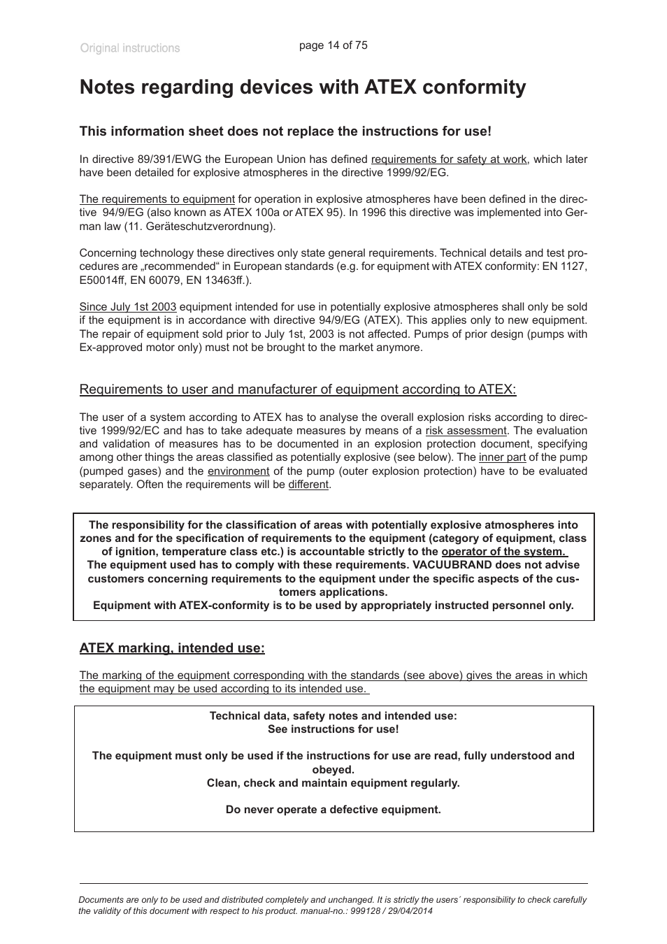 Notes regarding devices with atex conformity | VACUUBRAND MZ 2C EX +IK+EK User Manual | Page 14 / 75