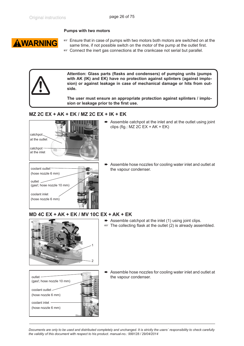 Mz 2c ex + ak + ek / mz 2c ex + ik + ek, Md 4c ex + ak + ek / mv 10c ex + ak + ek | VACUUBRAND MZ 2C EX +IK+EK User Manual | Page 26 / 75