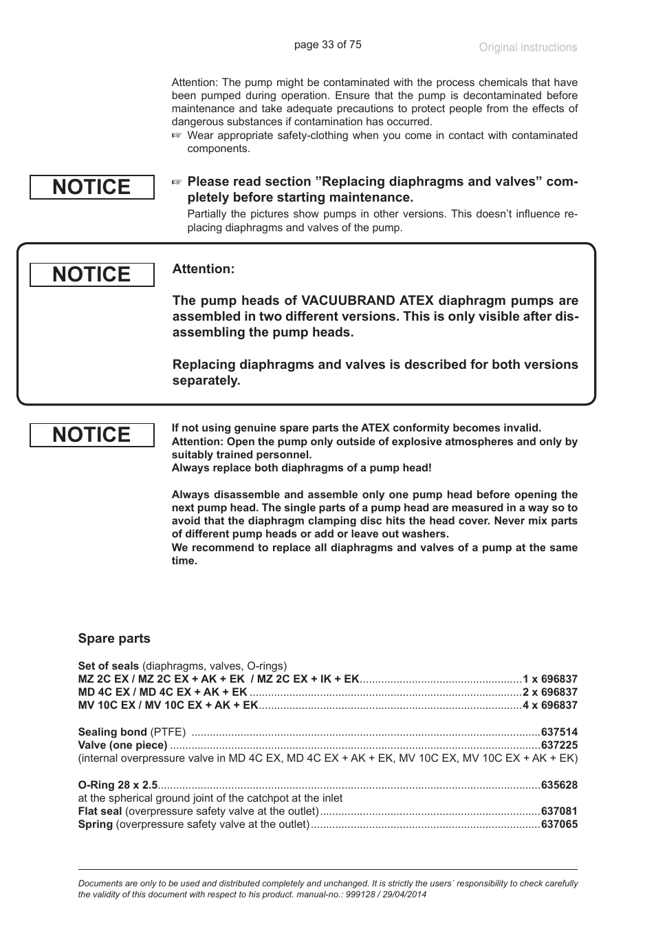 Notice | VACUUBRAND MZ 2C EX +IK+EK User Manual | Page 33 / 75