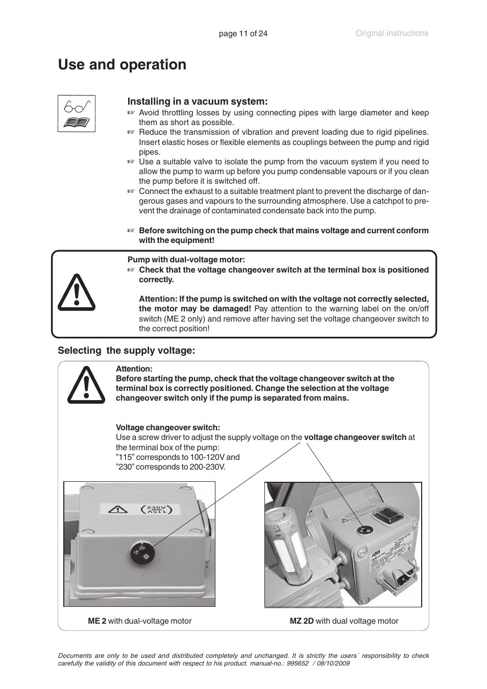 Use and operation | VACUUBRAND MZ 2D User Manual | Page 11 / 24