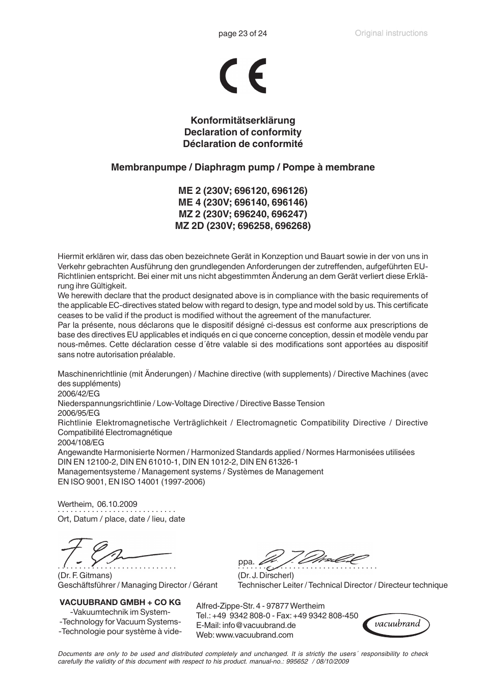 VACUUBRAND MZ 2D User Manual | Page 23 / 24