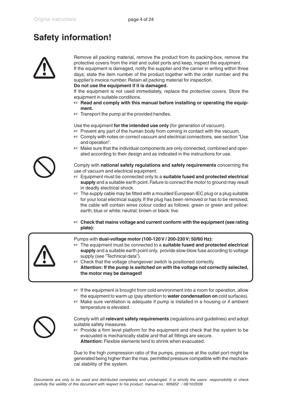 Safety information | VACUUBRAND MZ 2D User Manual | Page 4 / 24