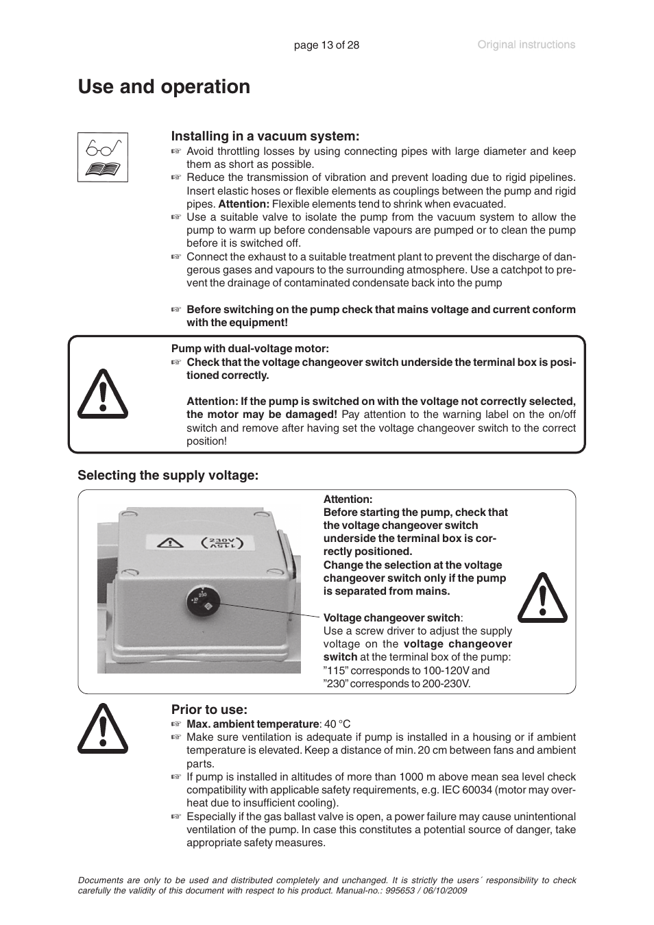 Use and operation | VACUUBRAND MZ 2C +AK+EK User Manual | Page 13 / 28