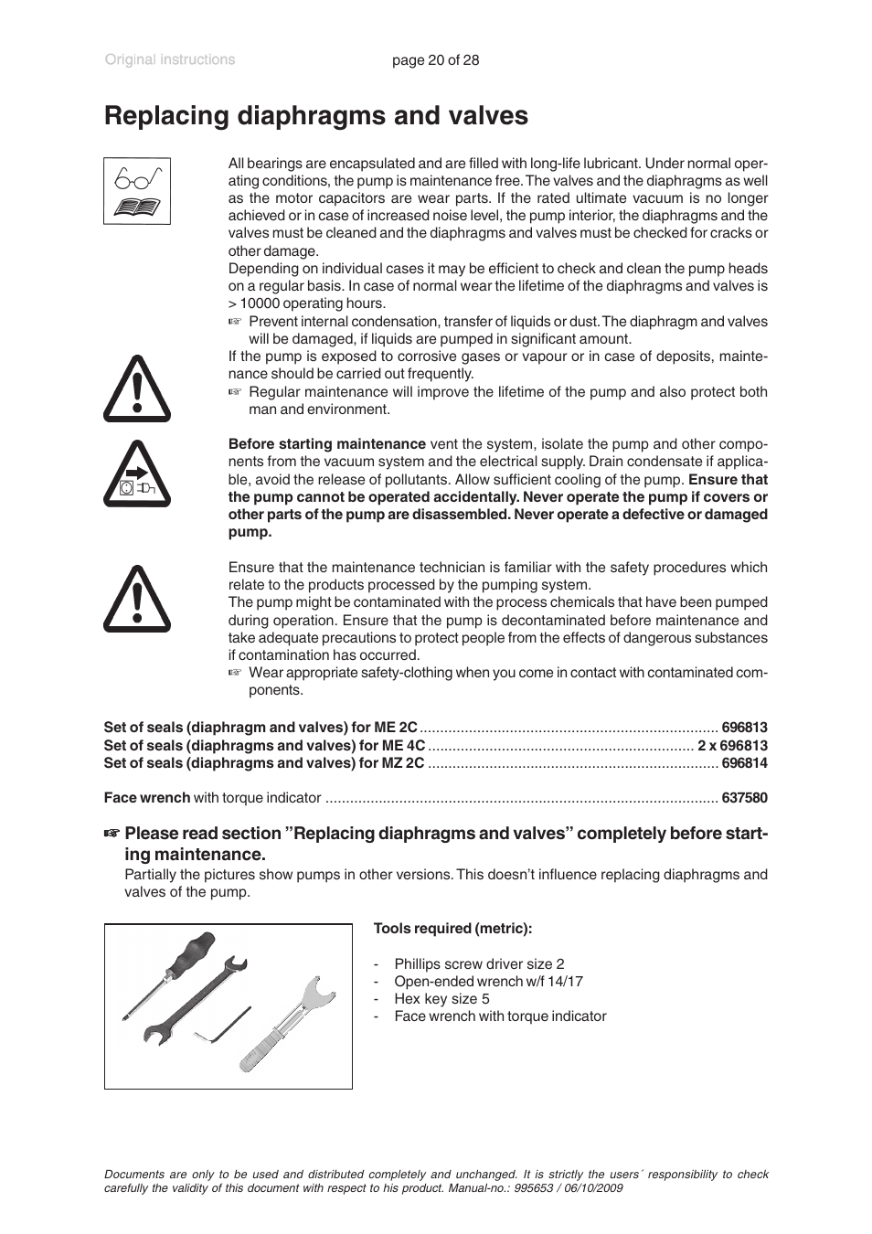 Replacing diaphragms and valves | VACUUBRAND MZ 2C +AK+EK User Manual | Page 20 / 28