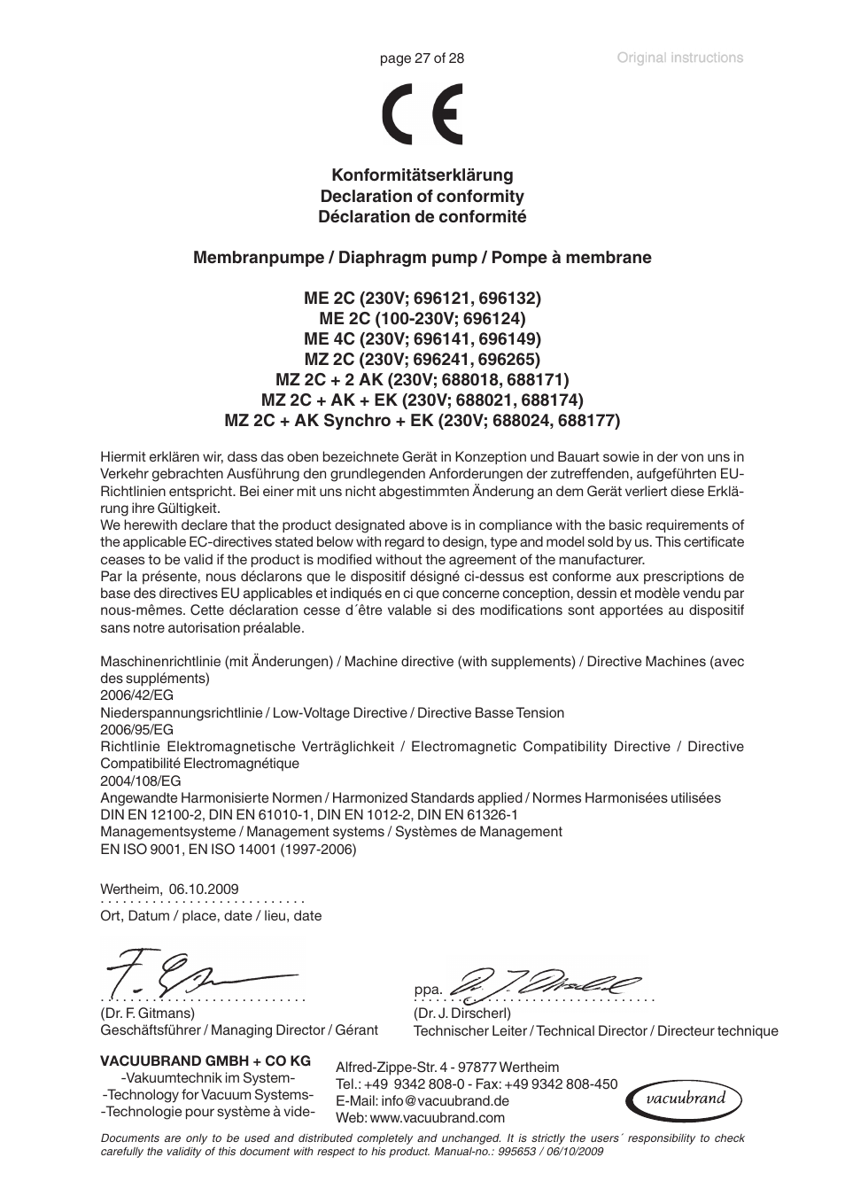 VACUUBRAND MZ 2C +AK+EK User Manual | Page 27 / 28