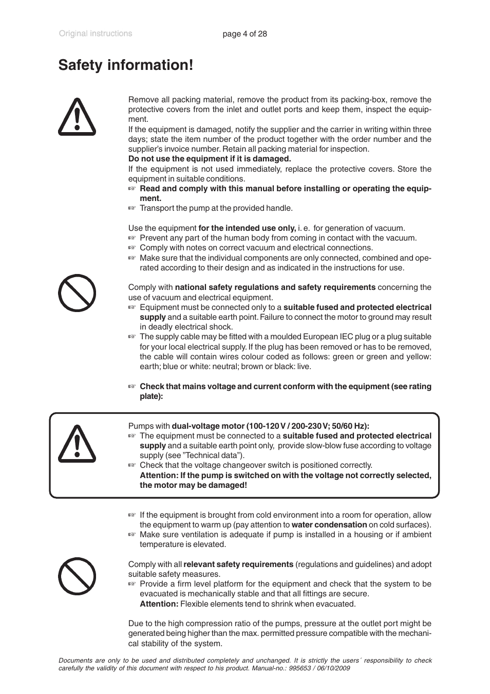 Safety information | VACUUBRAND MZ 2C +AK+EK User Manual | Page 4 / 28