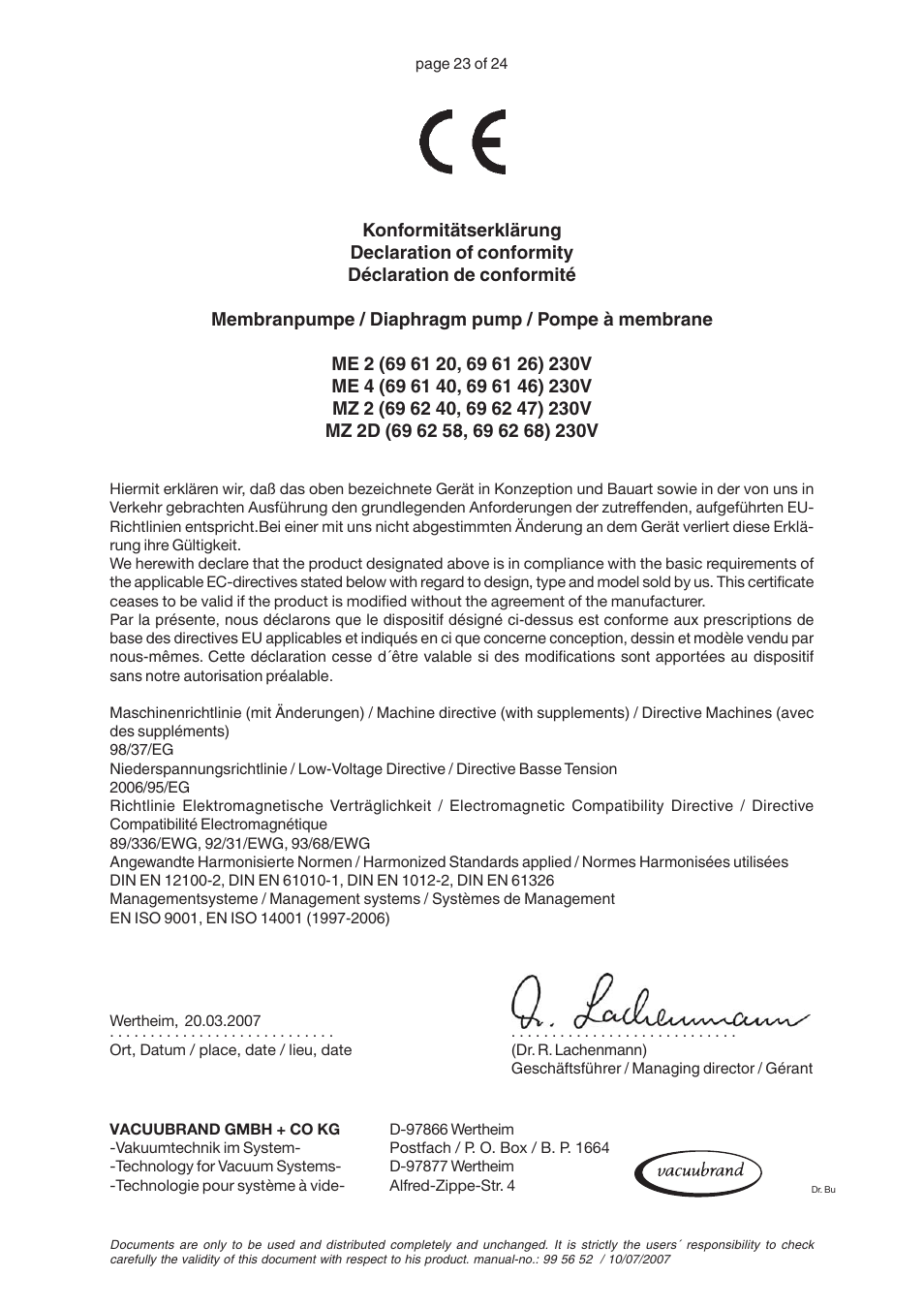 VACUUBRAND ME 2S User Manual | Page 27 / 28