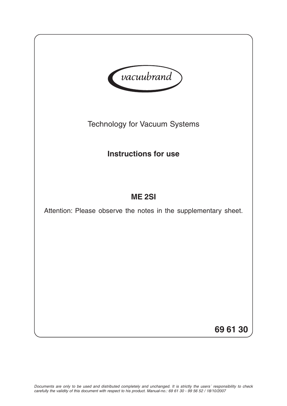 VACUUBRAND ME 2SI User Manual | 28 pages