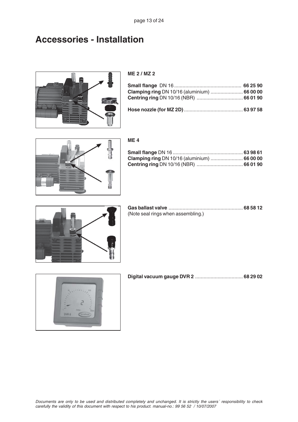 Accessories - installation | VACUUBRAND ME 2SI User Manual | Page 17 / 28