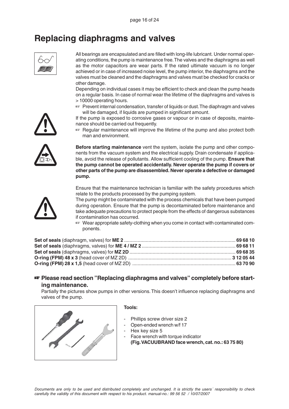 Replacing diaphragms and valves | VACUUBRAND ME 2SI User Manual | Page 20 / 28