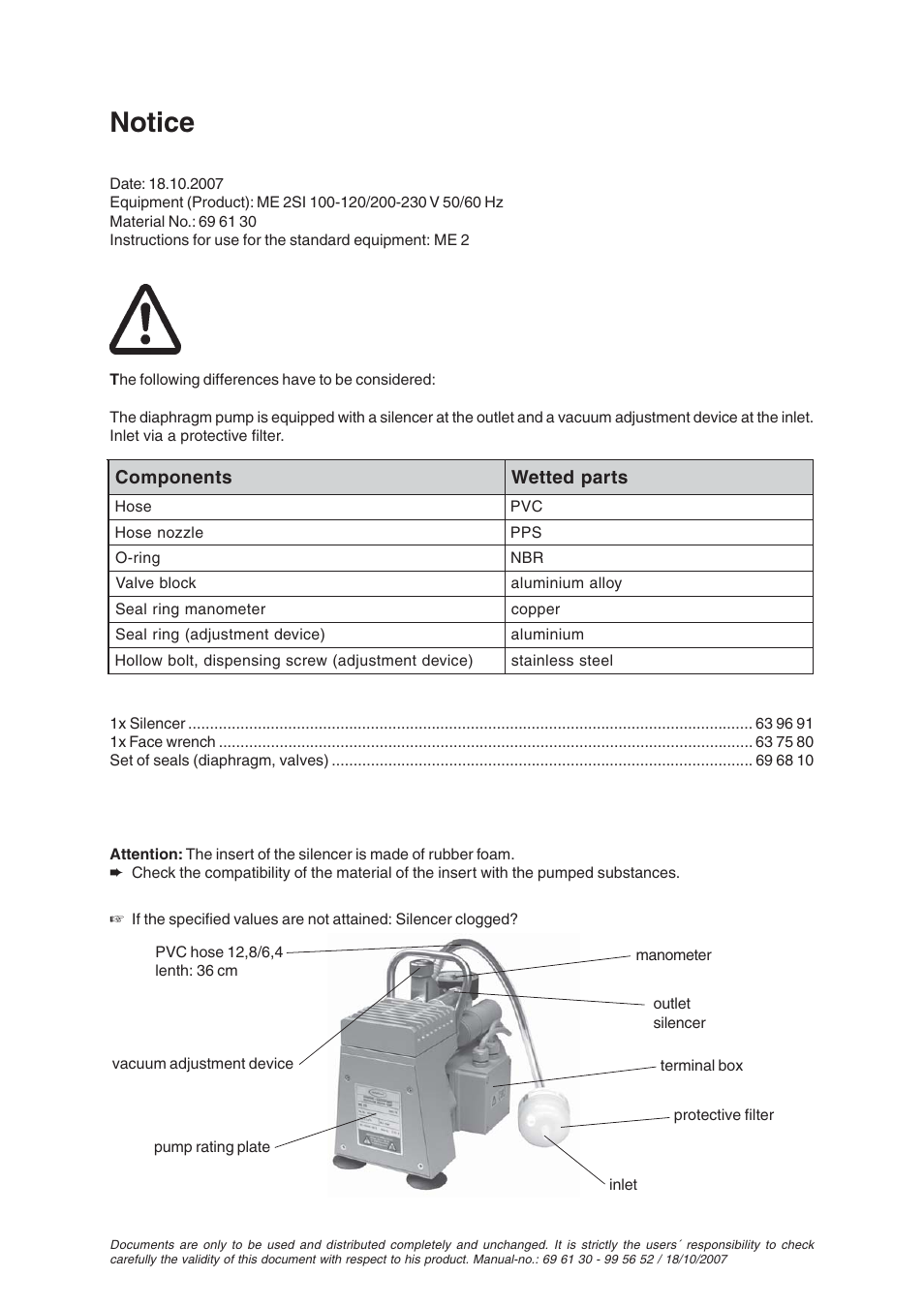 Notice | VACUUBRAND ME 2SI User Manual | Page 3 / 28