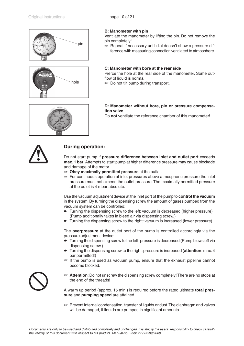 During operation | VACUUBRAND ME 4R User Manual | Page 10 / 21