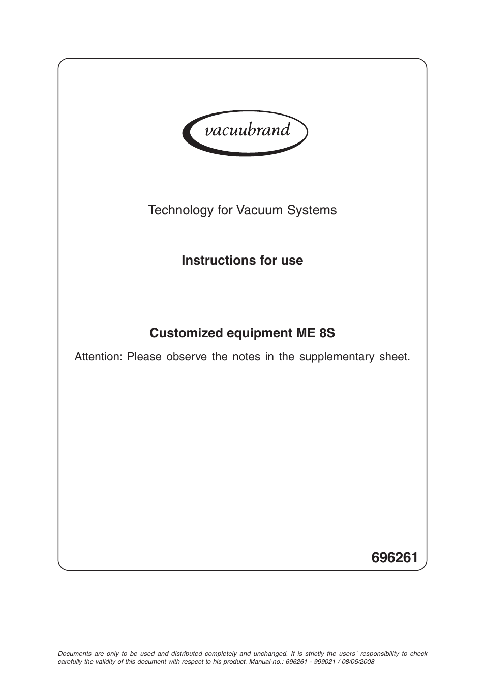 VACUUBRAND ME 8S User Manual | 26 pages