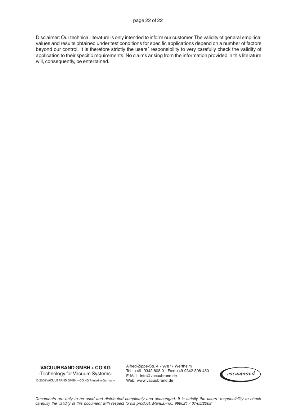 VACUUBRAND ME 8S User Manual | Page 26 / 26