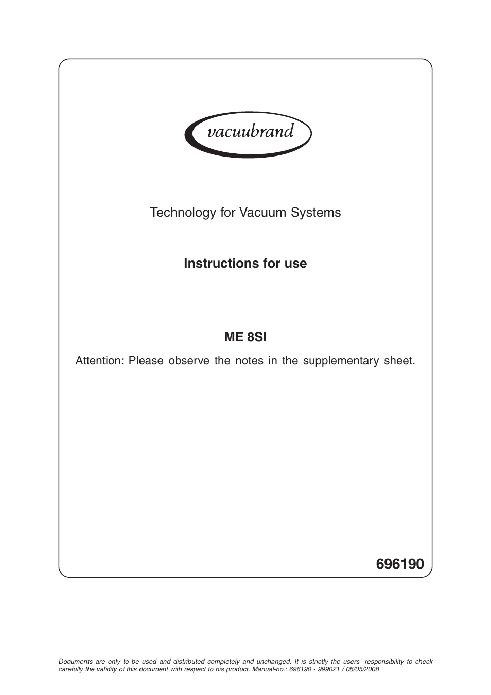 VACUUBRAND ME 8SI User Manual | 28 pages