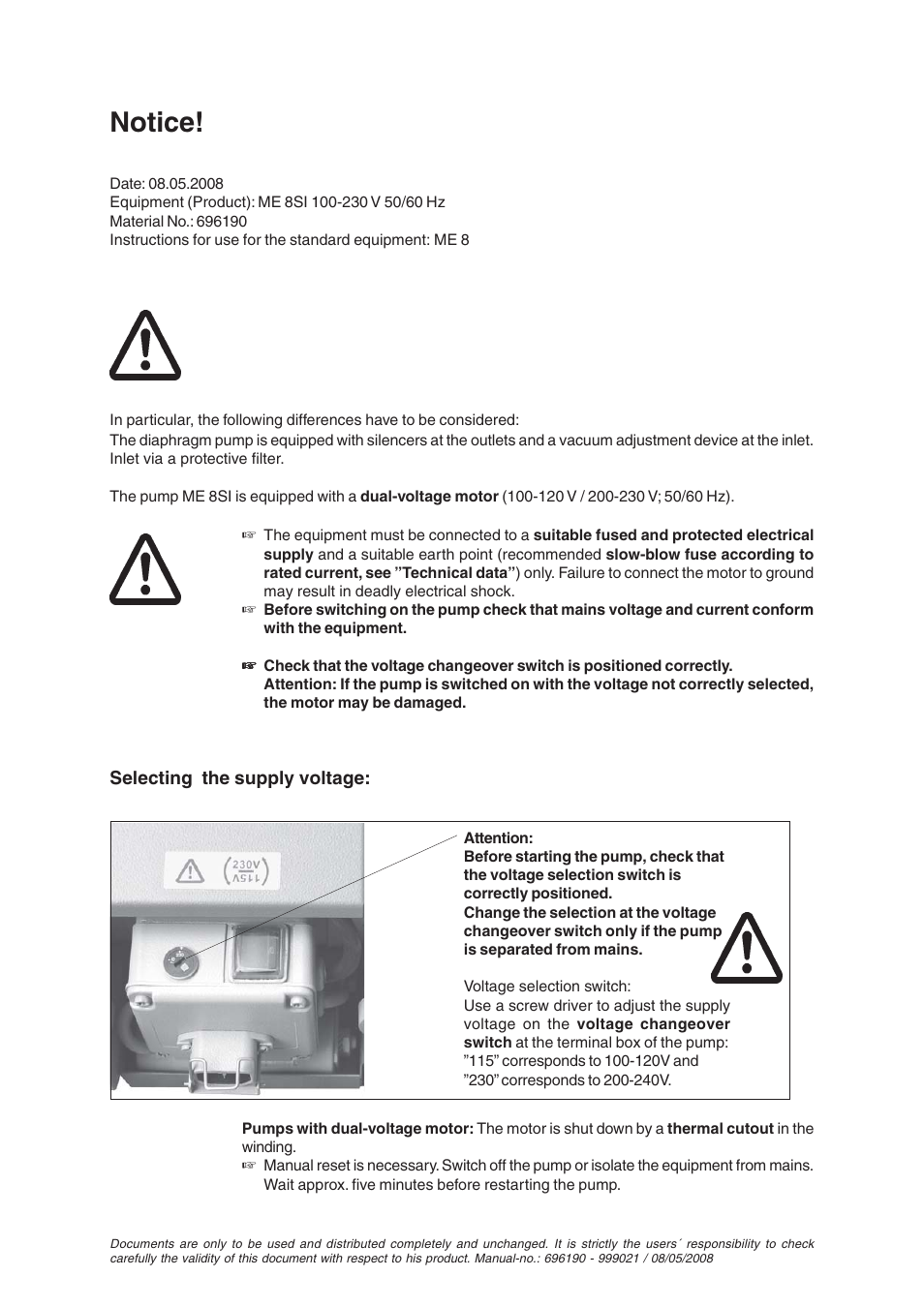 Notice | VACUUBRAND ME 8SI User Manual | Page 3 / 28