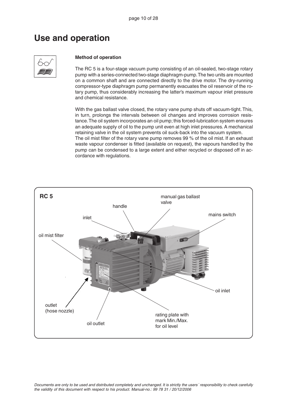 Use and operation | VACUUBRAND RC 5 User Manual | Page 10 / 28