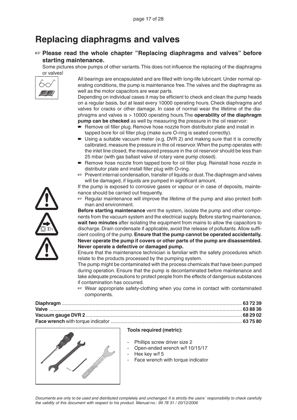 Replacing diaphragms and valves | VACUUBRAND RC 5 User Manual | Page 17 / 28