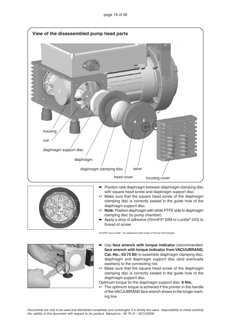 View of the disassembled pump head parts | VACUUBRAND RC 5 User Manual | Page 19 / 28