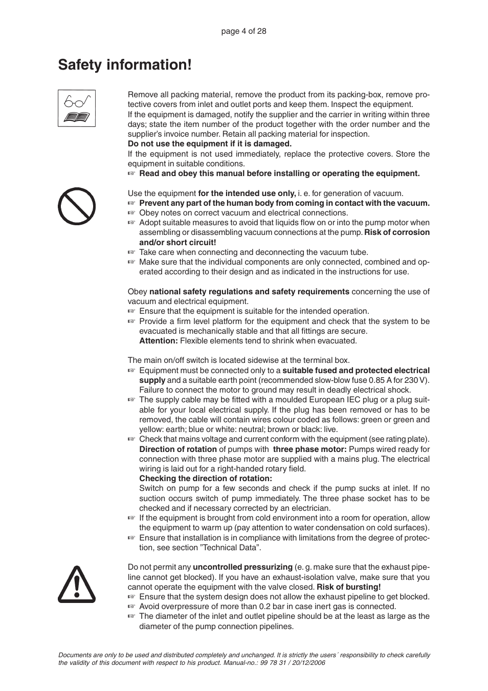 Safety information | VACUUBRAND RC 5 User Manual | Page 4 / 28