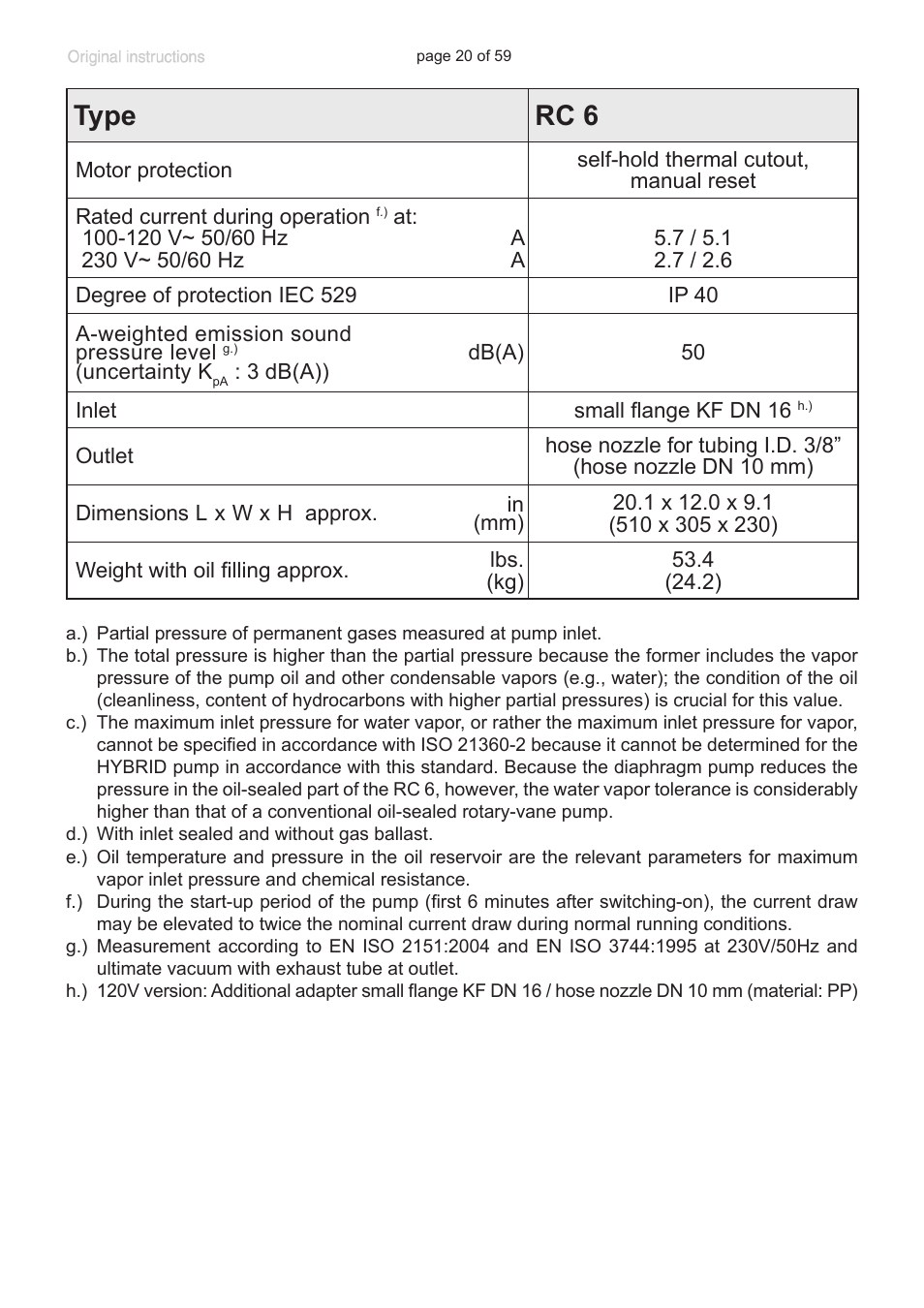 Type rc 6 | VACUUBRAND RC 6 User Manual | Page 20 / 59