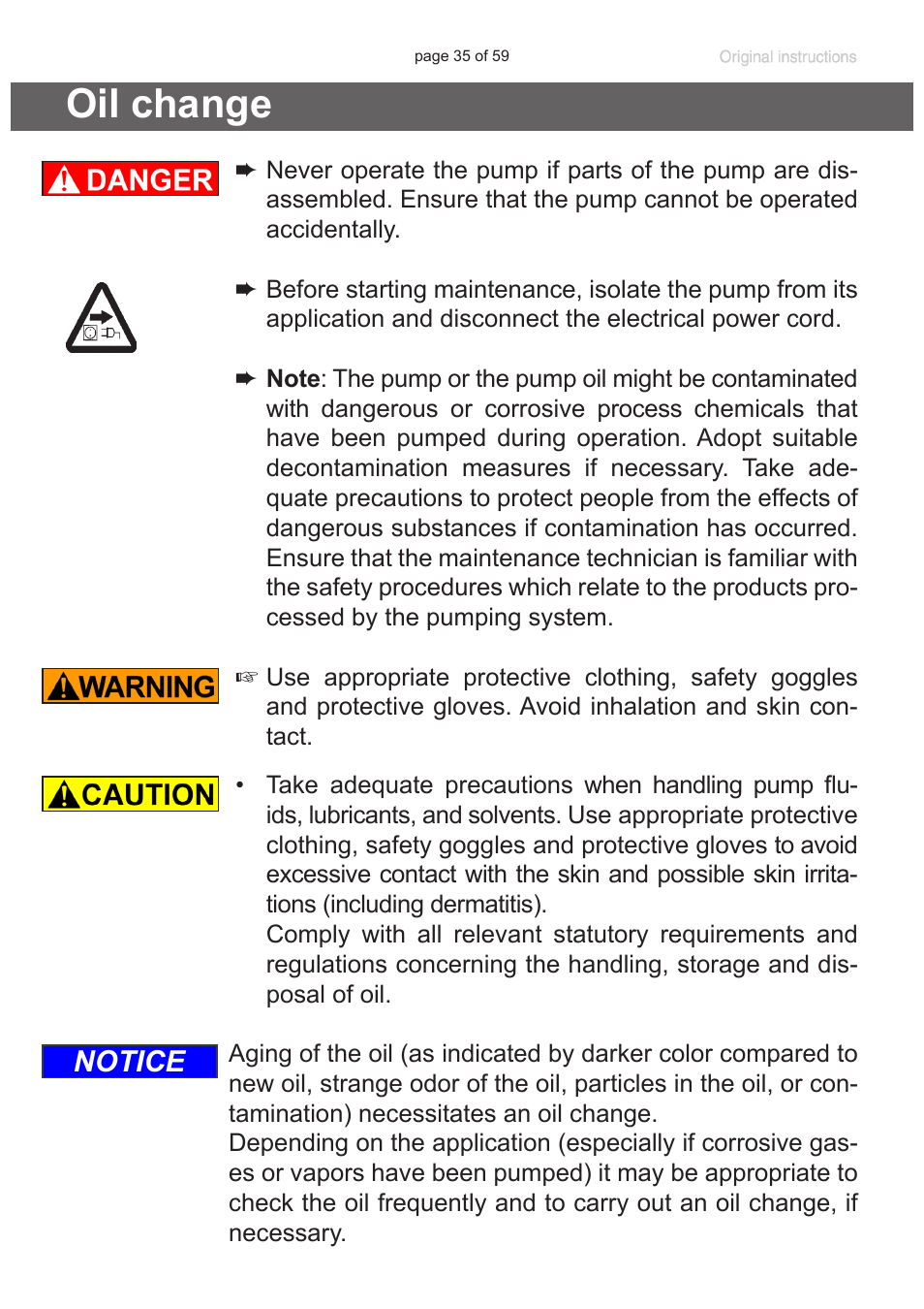 Oil change, Notice | VACUUBRAND RC 6 User Manual | Page 35 / 59