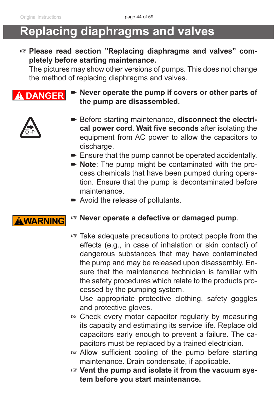 Replacing diaphragms and valves | VACUUBRAND RC 6 User Manual | Page 44 / 59