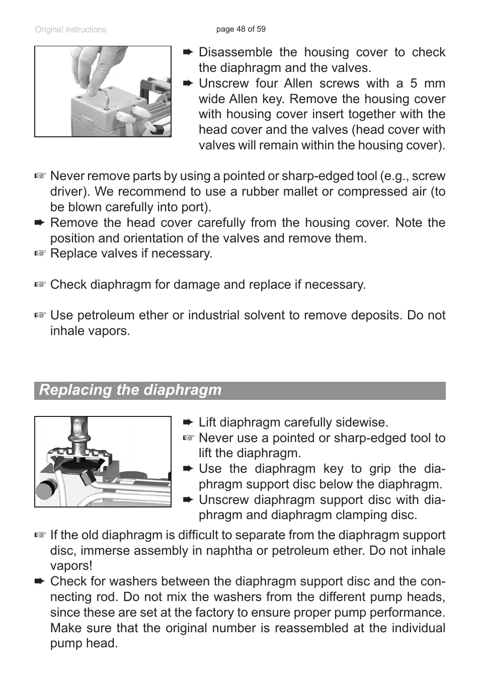 Replacing the diaphragm | VACUUBRAND RC 6 User Manual | Page 48 / 59