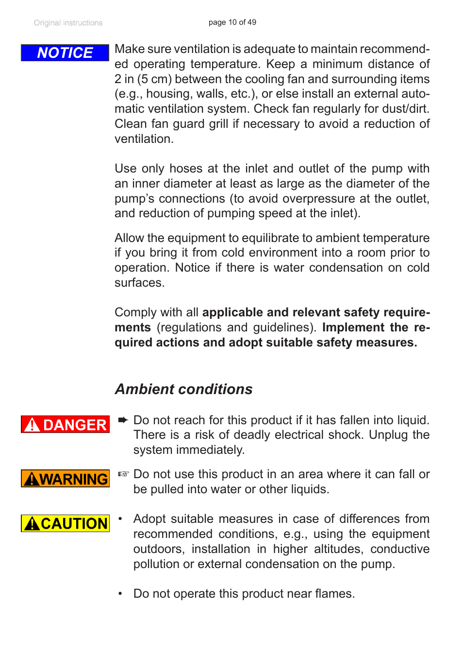 Ambient conditions, Notice | VACUUBRAND RZ 9 User Manual | Page 10 / 49