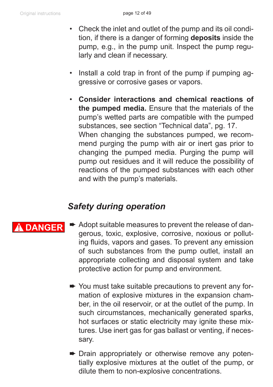 Safety during operation | VACUUBRAND RZ 9 User Manual | Page 12 / 49