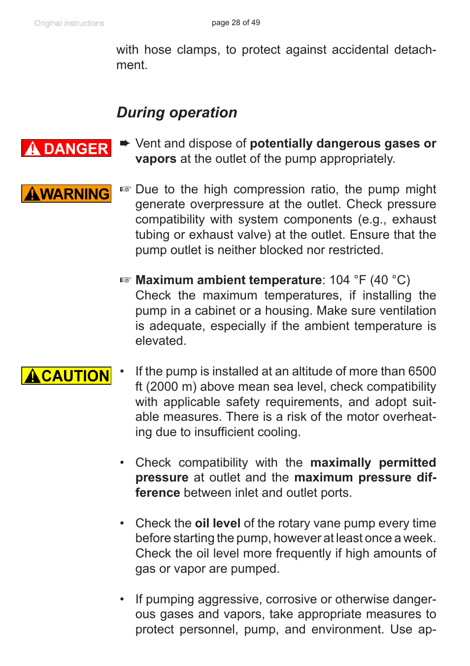 During operation | VACUUBRAND RZ 9 User Manual | Page 28 / 49