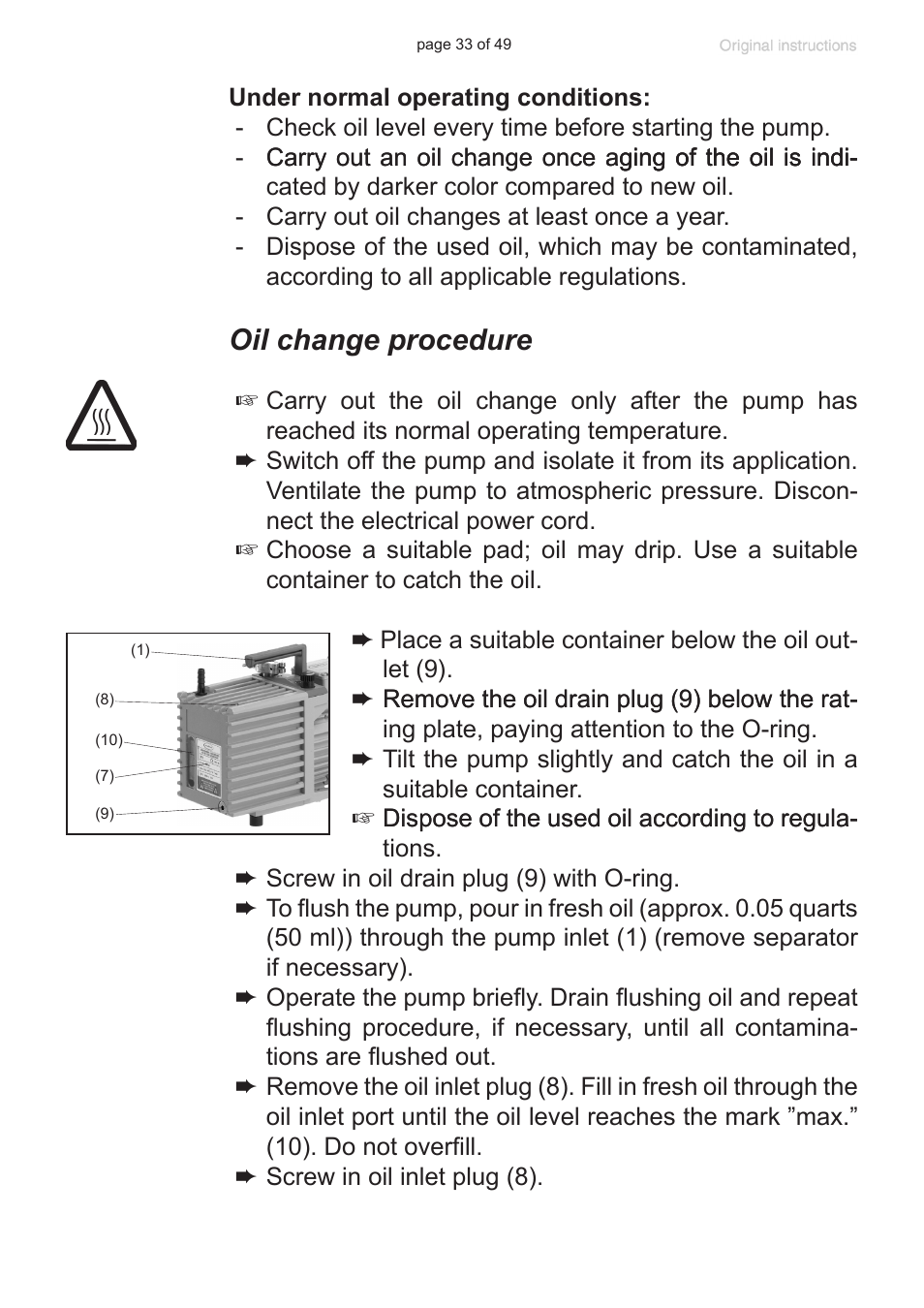 Oil change procedure | VACUUBRAND RZ 9 User Manual | Page 33 / 49