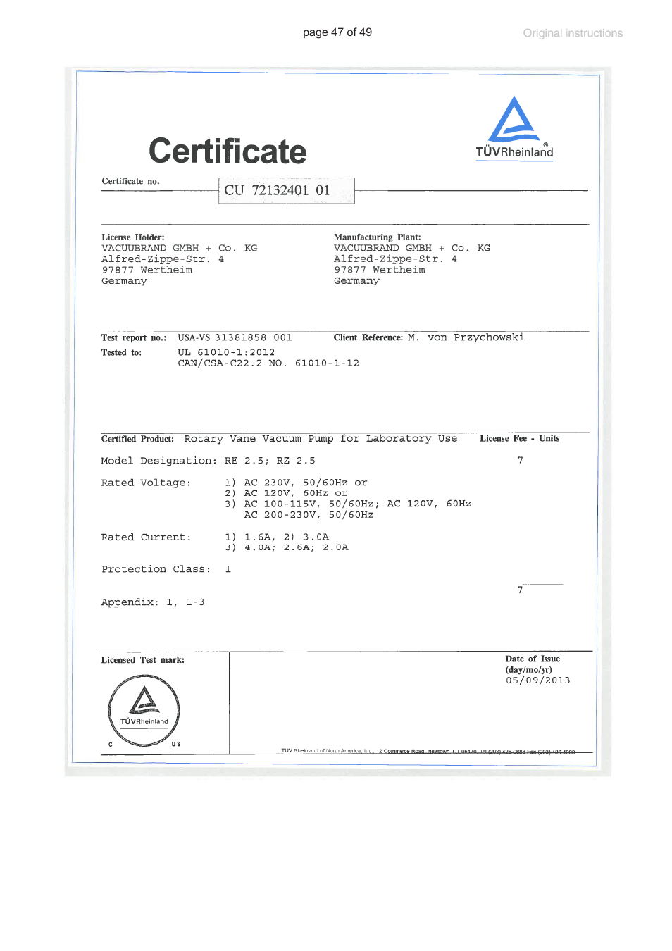 VACUUBRAND RZ 9 User Manual | Page 47 / 49